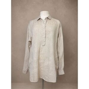 J. McLaughlin Sz M Beige Linen Button Detail Tunic Blouse